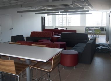 La Citadelle features a spacious dining area next to its communal kitchen. (Simon Poitrimolt / McGill Tribune)